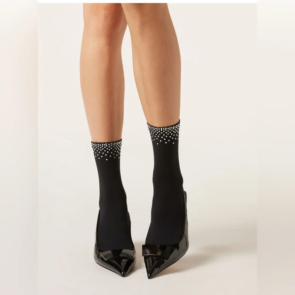 NWT Calzedonia Black Rhinestone Diamanté Ankle Socks One Size